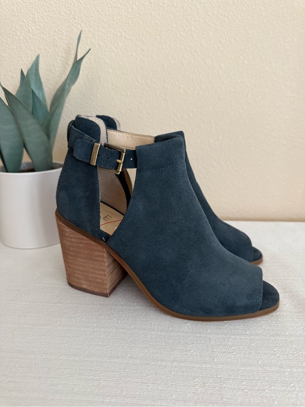 New Sole Society Women's Suede Open-Toe Block Heel Ankle Boot - Blue